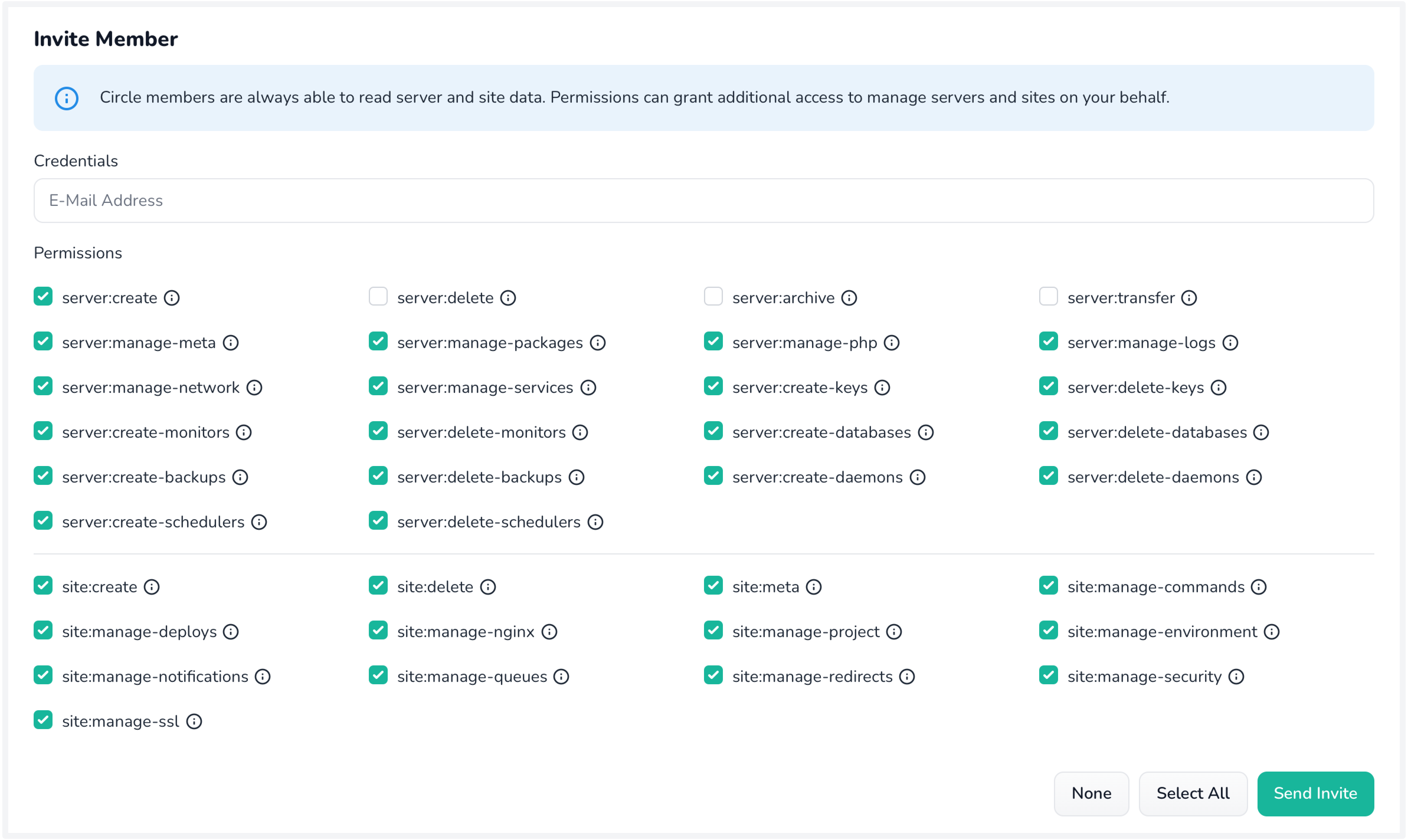 Screenshot of the new permissions panel